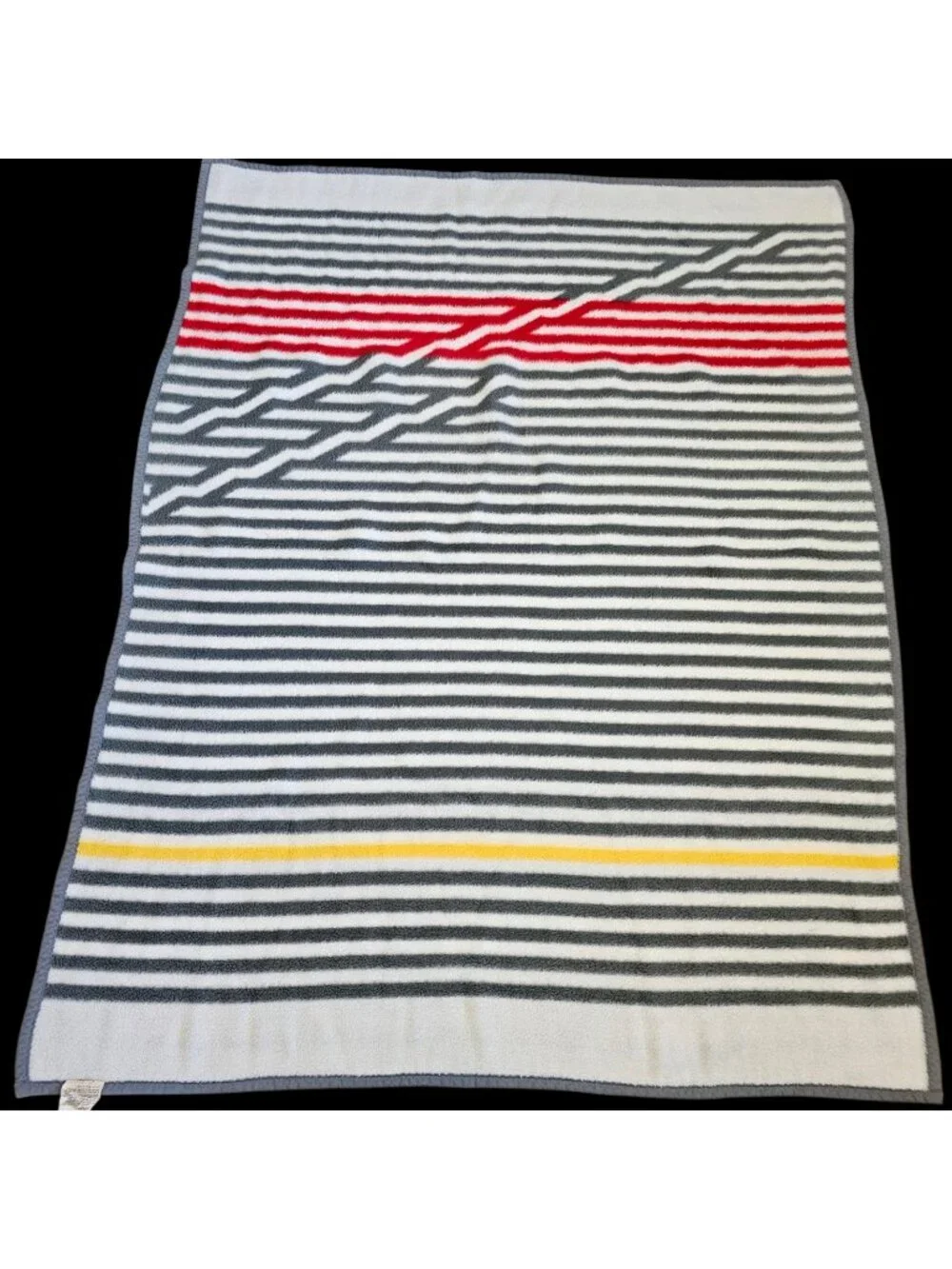 VTG Reversible Striped Blanket Dralon Germany Retro Mid-century Style Gray White